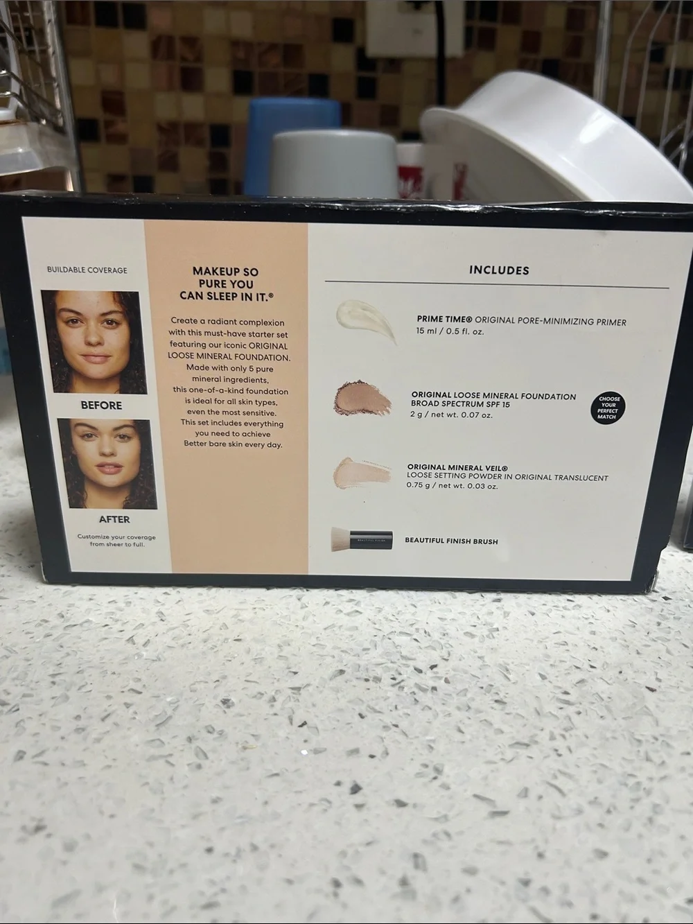 bareMinerals Makeup Starter Kit with Brush & Silver Tweezers & Facial Serum